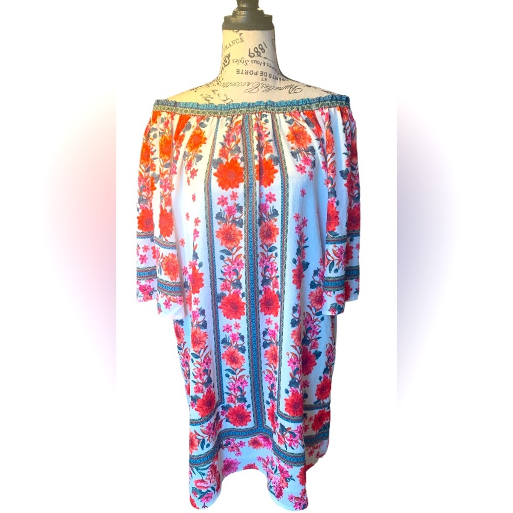 NWOT UMGEE Floral Off the Shoulder Tunic Dress w/ Bell Sleeves
